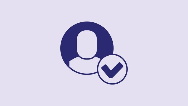 Blue Worker icon isolated on purple background. Business avatar symbol user profile icon. Male user sign. 4K Video motion graphic animation
