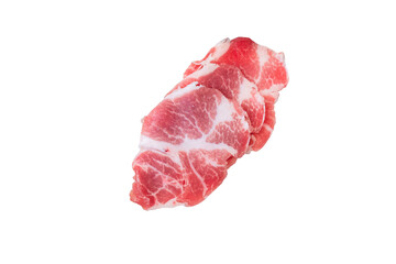 Fresh sliced raw pork meat for shabu on transparent background. Top view. Flat lay, PNG File