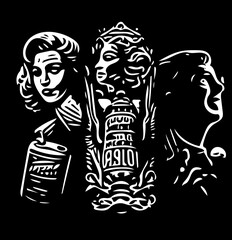 black and cartoon illustration of a peoples