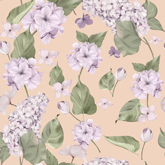 Lilac Floral Watercolor Seamless Pattern. Hand painted Design For print, fabric, fashion, Wallpaper and more. 