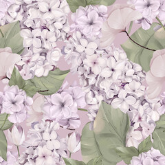 Lilac Floral Watercolor Seamless Pattern. Hand painted Design For print, fabric, fashion, Wallpaper and more. 