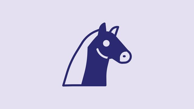 Blue Horse icon isolated on purple background. Animal symbol. 4K Video motion graphic animation