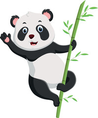 Cartoon cute baby panda hanging on the bamboo © ROFIDOHTUL