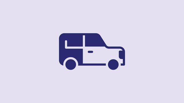 Blue Car icon isolated on purple background. 4K Video motion graphic animation