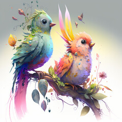 two birds on a branch, Generated AI