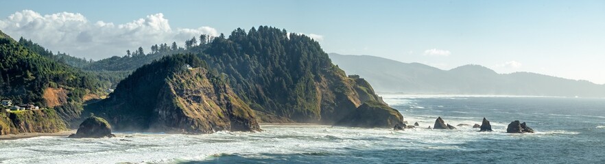 Panoramic view of Cape Meares on a hazy day, Oregon