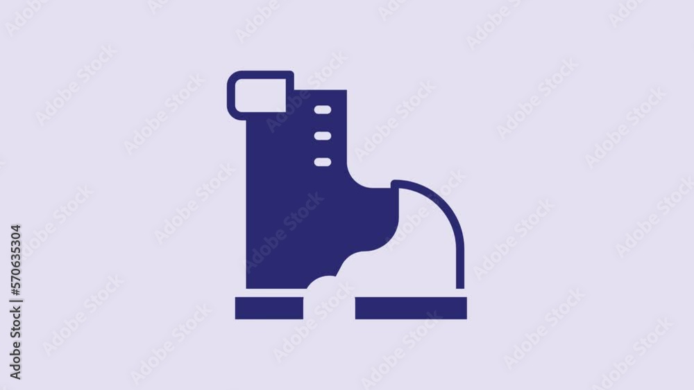 Wall mural Blue Winter warm boot icon isolated on purple background. Waterproof rubber boot. 4K Video motion graphic animation