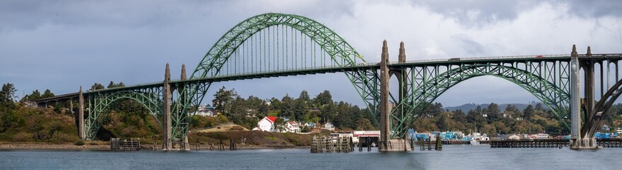 Panoramic view of the Yaquina Bay Bridge in Newport, Oregon