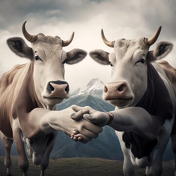 cows with himan hands