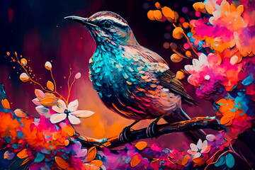 Fototapeta premium Abstract bird and spring flower Generative AI