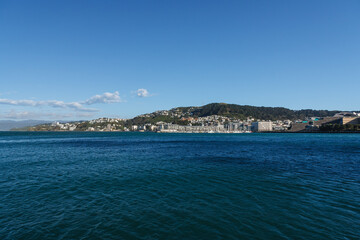 Wellington City harbor and downtown. Buildings are in central business district.