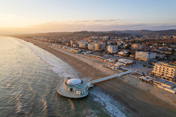 Aerial view of Italian coast in Senigallia town