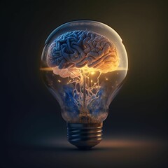 Lighting up Ideas: Human Brain Illuminated Inside a Lightbulb for Innovative Thinking, Generative AI