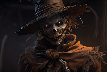 creepy Halloween scarecrow, generative ai
