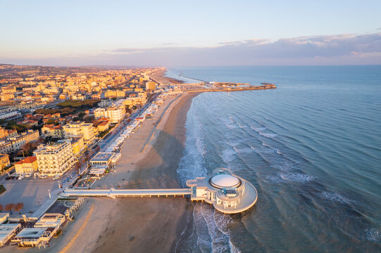 Aerial view of Italian coast in Senigallia town