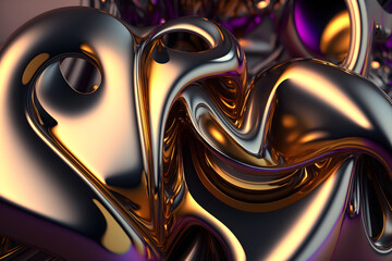 Abstract background illustration in chrome material. Metal alloy and Cinematic light. Generative AI.