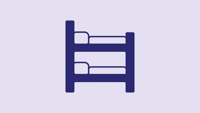 Blue Bunk bed icon isolated on purple background. 4K Video motion graphic animation