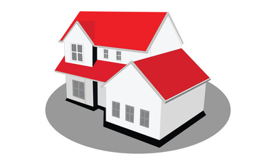 Little isometric house with red and white color. Real estate, rent and home concept.