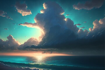Obraz na płótnie Canvas painting of a sunset over the ocean. generative ai.