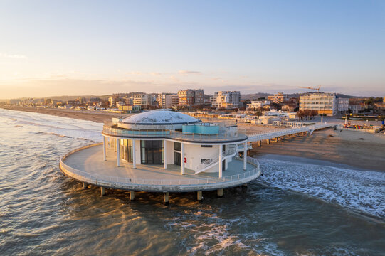Aerial view of Italian coast in Senigallia town