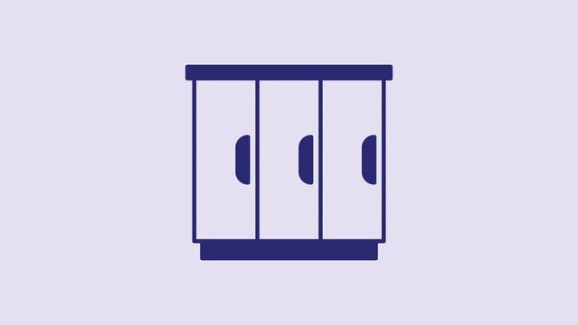 Blue Wardrobe icon isolated on purple background. Cupboard sign. 4K Video motion graphic animation