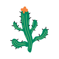 Cactus print with in vector, textile, web design, social networks, on a white background. Drawn in a modern, cartoon style, with a flower, with thorns, in bright colors. Green, pink, white. 