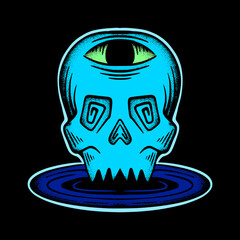 Blue skull art Illustration hand drawn style premium vector for tattoo, sticker, logo etc