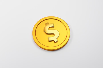 3D Single Golden Dollar Coin  isolated background