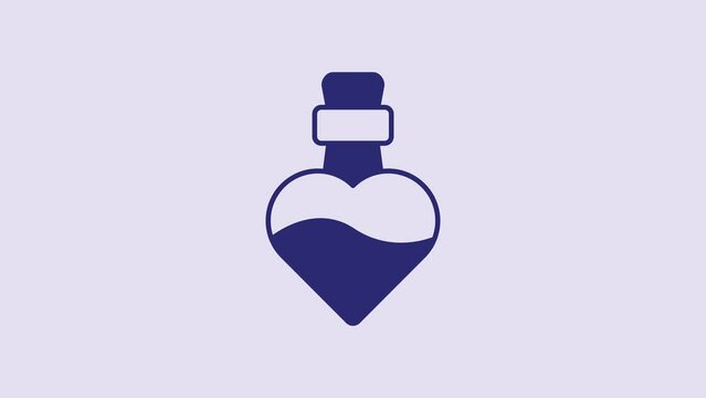 Blue Bottle with love potion icon isolated on purple background. Happy Valentines day. 4K Video motion graphic animation