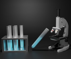 microscope with test tubes for science class 3d rendering 