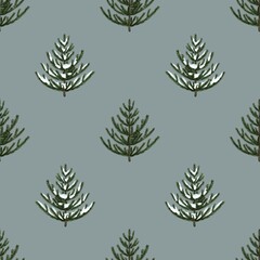 Watercolor seamless pattern of Christmas trees. New Year's Paper