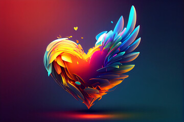 Heart with wings, color wings, heart shape wings, generative ai