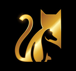 Golden Cat and Dog Logo Vector icon