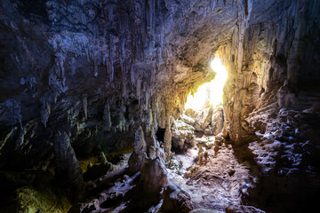 Sunbeam in cave,thailand stock photo