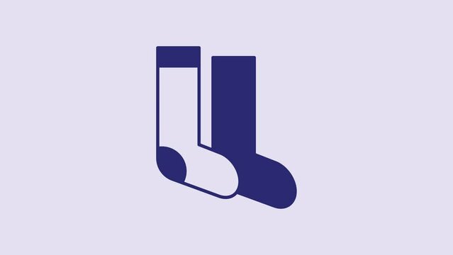 Blue Socks icon isolated on purple background. 4K Video motion graphic animation