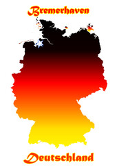 Deutschlandkarte Flagge mit der Stadt Bremerhaven als Stern