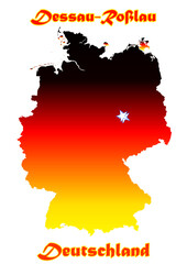 Deutschlandkarte Flagge mit der Stadt Dessau-Roßlau als Stern
