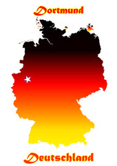 Deutschlandkarte Flagge mit der Stadt Dortmund als Stern