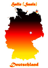 Deutschlandkarte Flagge mit der Stadt Halle (Saale) als Stern