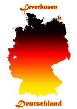 Deutschlandkarte Flagge mit der Stadt Leverkusen als Stern
