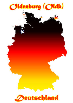 Deutschlandkarte Flagge mit der Stadt Oldenburg (Oldb) als Stern