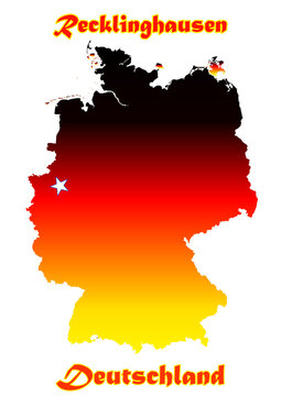 Deutschlandkarte Flagge mit der Stadt Recklinghausen 
 als Stern