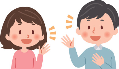 笑顔で会話する男女