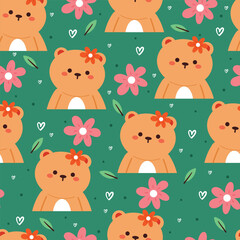 Fototapeta premium seamless pattern cartoon bear and flower. cute animal wallpaper illustration for gift wrap paper