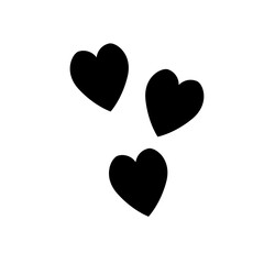 illustration of three black hearts shading. design for valentine's day. Collection of Love Heart Symbol Icons . Love Illustration Set with Solid and Outline Vector Hearts