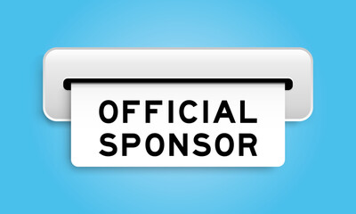 White coupon banner with word official partner from machine on blue color background