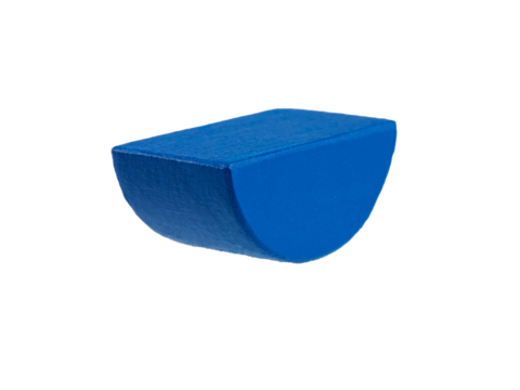 geometric figures made of wood, painted and stacked on a table, isolated