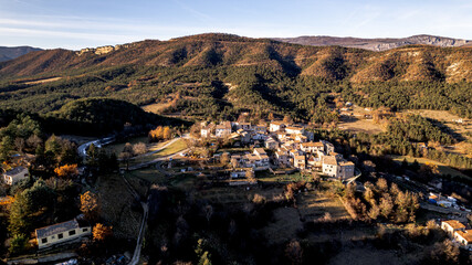 Aerial view of Salagriffon Village in the Esteron Vallee, valley France