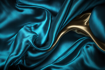 Fototapeta premium Abstract shiny silk of cloth, deep blue background. Generative AI