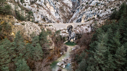 View of les clues d'aiglun and le pont de Sigale in Esteron valley in France